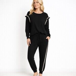 Sundays (We Are Sundays) Black Ruffle Shoulder Lounge Set Size 2 Medium M